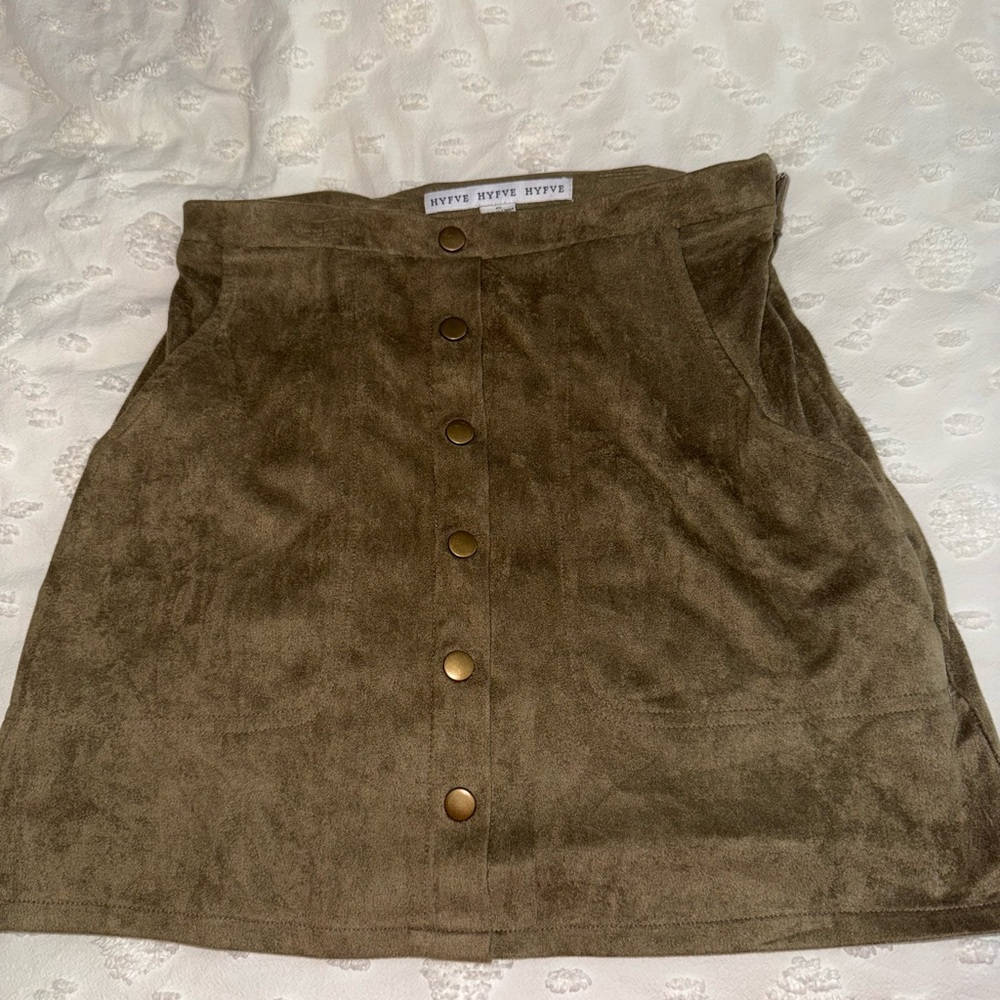 HYFVE Olive Button-Front Suede Skirt
